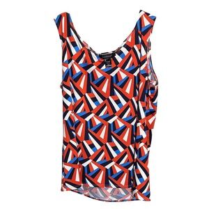 Ashley Stewart Red Blue Geometric‎ Abstract Scoop Neck Tank Top Plus Size 22/24